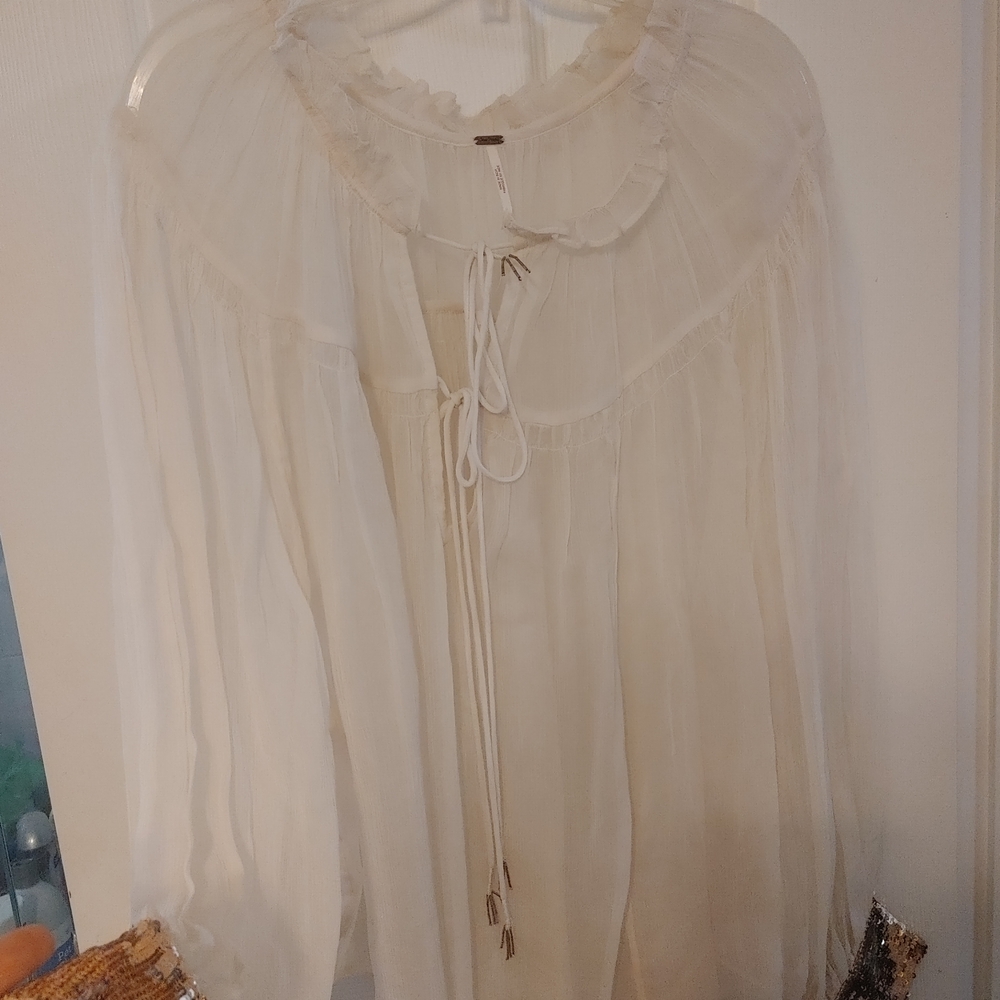 Free People Cream Ruffle Blouse